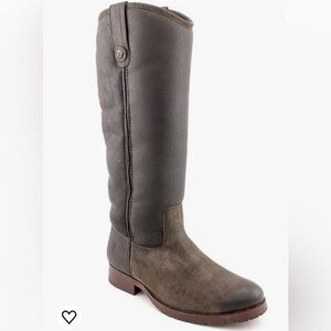 Frye Melissa Double Sole Button Lug Tall Leather Boots 8 B Shearling Lined Brown